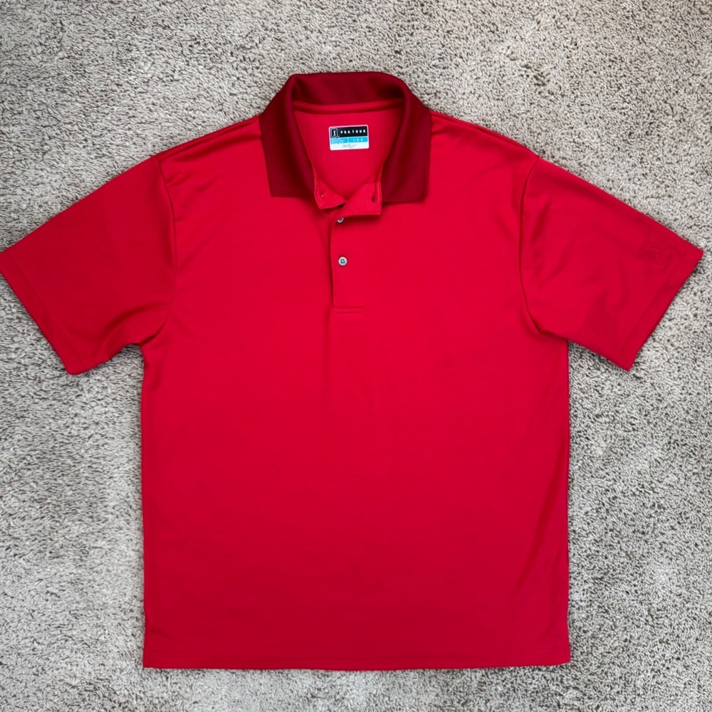 PGA TOUR Golf Polo‎ Shirt Mens L Red Airflux Moisture Wicking Short Sleeve Top